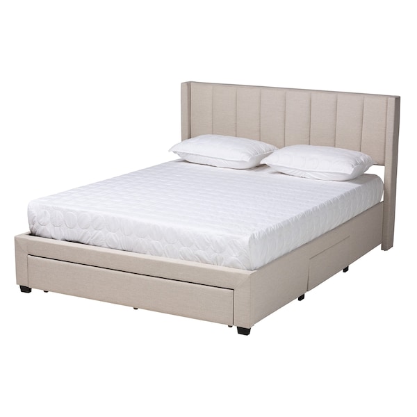 Coronado MidCentury Modern Transitional Beige Fabric Full Size 3Drawer Storage Platform Bed